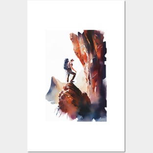 Rock Climber Watercolor Painting Posters and Art